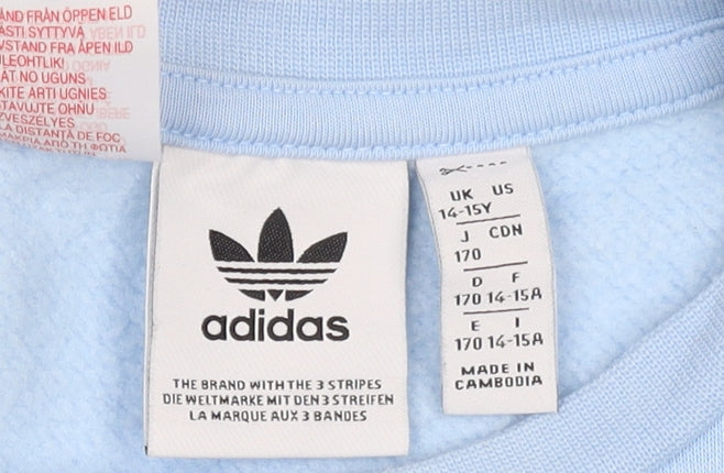 Adidas Boys Blue Crew Neck Pullover Sweatshirt 14-15 Years Logo Jersey