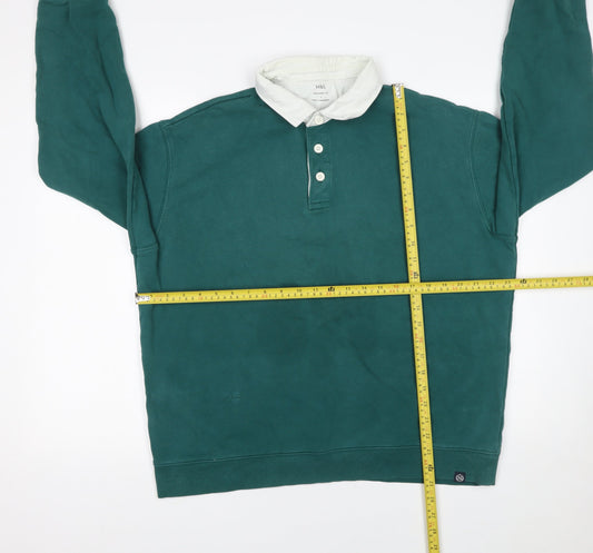 Marks and Spencer Men's Green Collared Henley Sweatshirt L Relaxed Fit