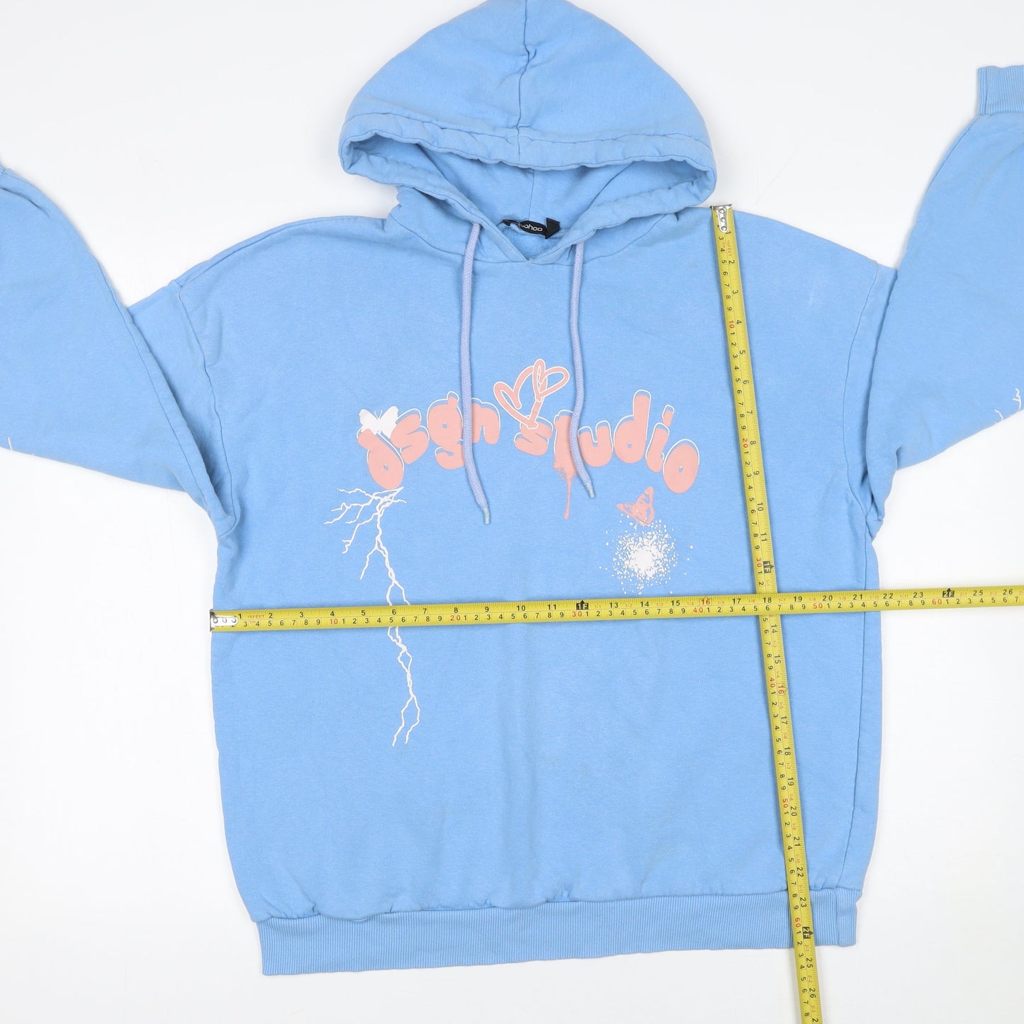 Boohoo Women Blue Pullover Hoodie Small Graphic Print Cotton Blend