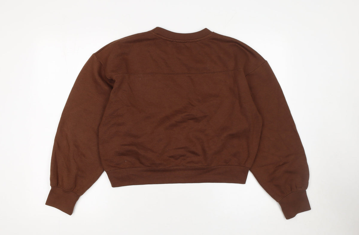 Zara Women Brown Pullover Sweatshirt Size S Crew Neck Cotton Blend