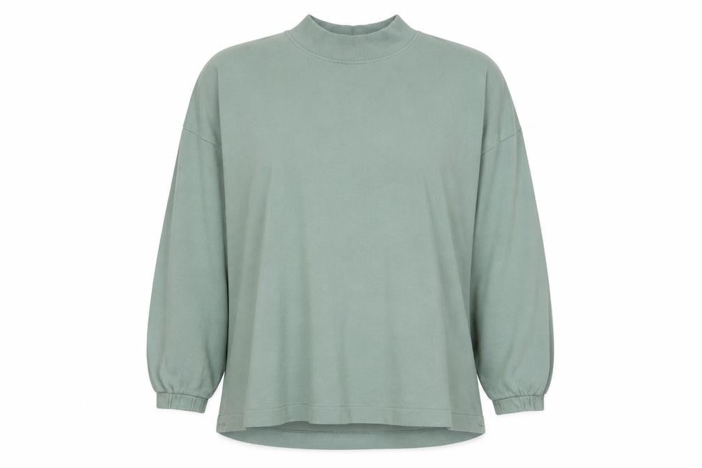Front view of ASOS Design Women’s Green Cotton Mock Neck Oversized Sweatshirt UK 10