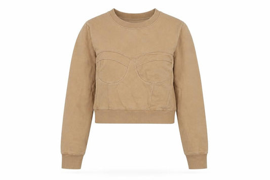 Zara Women Beige Crew Neck Pullover Sweatshirt M Cotton Blend