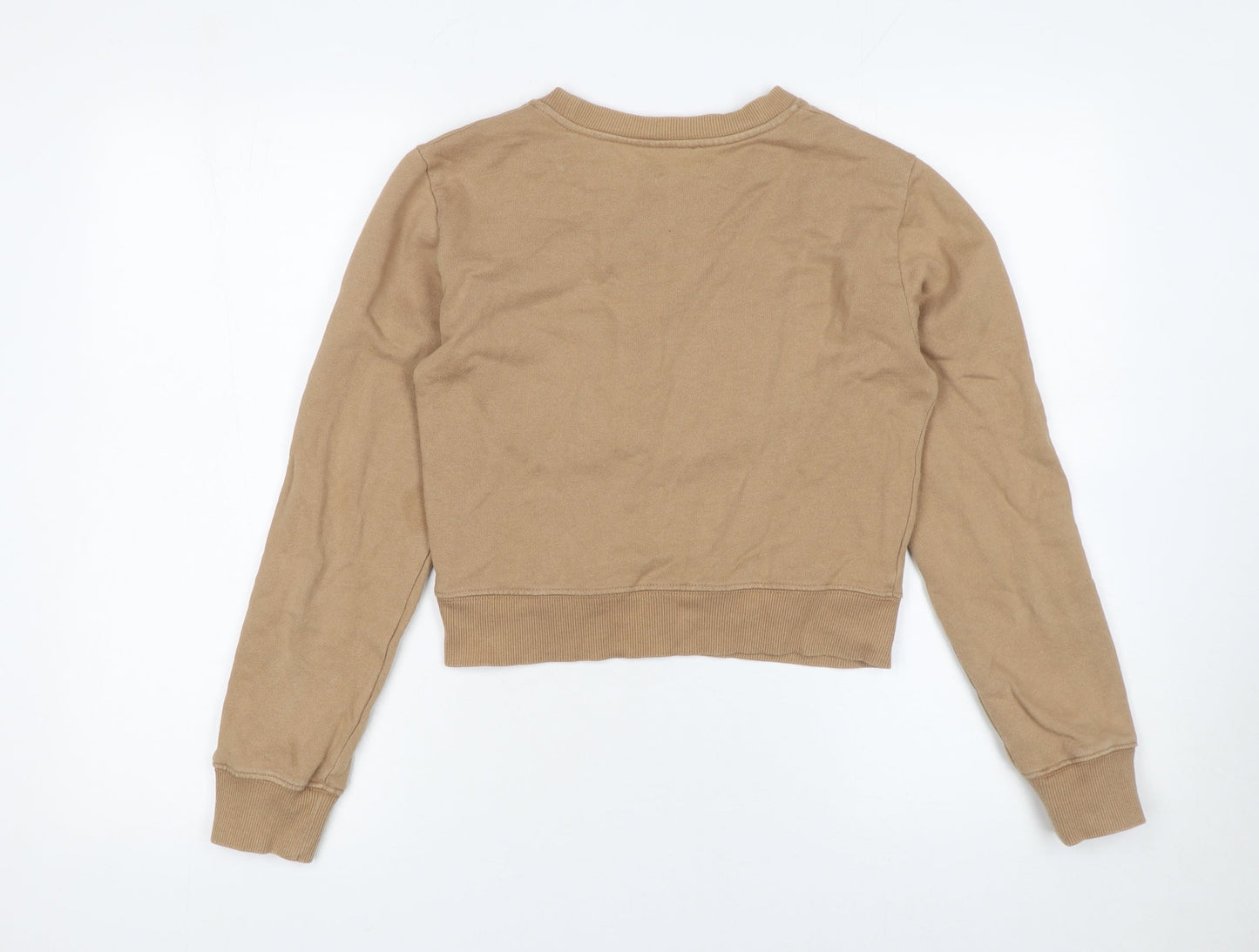 Zara Women Beige Crew Neck Pullover Sweatshirt M Cotton Blend