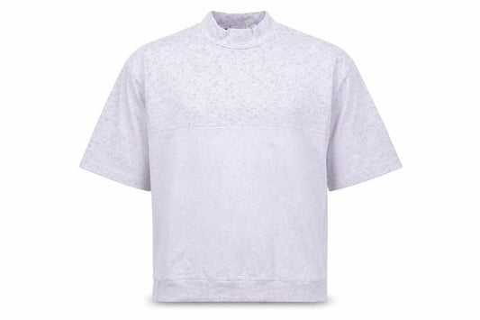 Front view of ASOS Men’s Purple Mock Neck Relaxed Fit Short Sleeve T-Shirt, size M