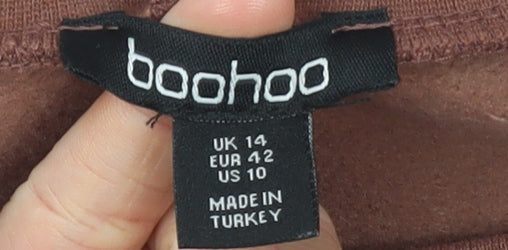 Boohoo Women Brown Crop Pullover Sweatshirt UK 14 Cotton Relaxed Fit
