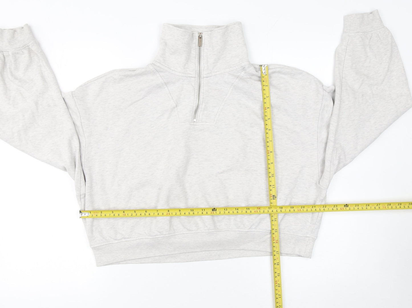 H&M Divided Women Grey 1/4 Zip Sweatshirt L Cotton Blend