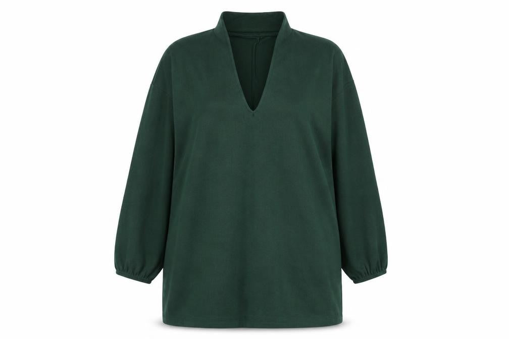 Front view of ASOS DESIGN women’s green, size UK 16, shift knee length v-neck dress