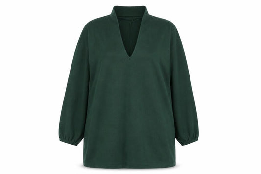 Front view of ASOS DESIGN women’s green, size UK 16, shift knee length v-neck dress