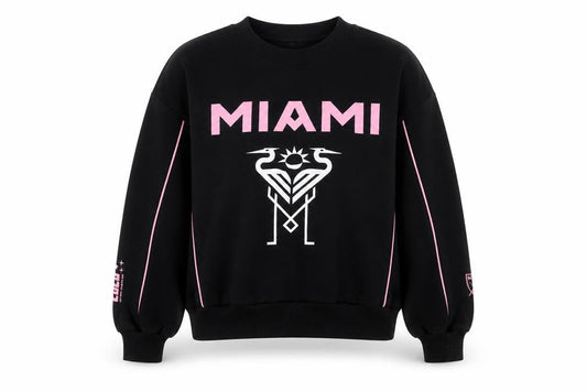 Front view of Marks & Spencer girls’ black miami crew neck graphic sweatshirt 11-12 years