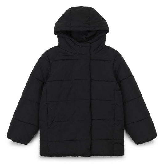 Front view of RESERVED girls’ black hooded puffer jacket coat 9 years warm winter