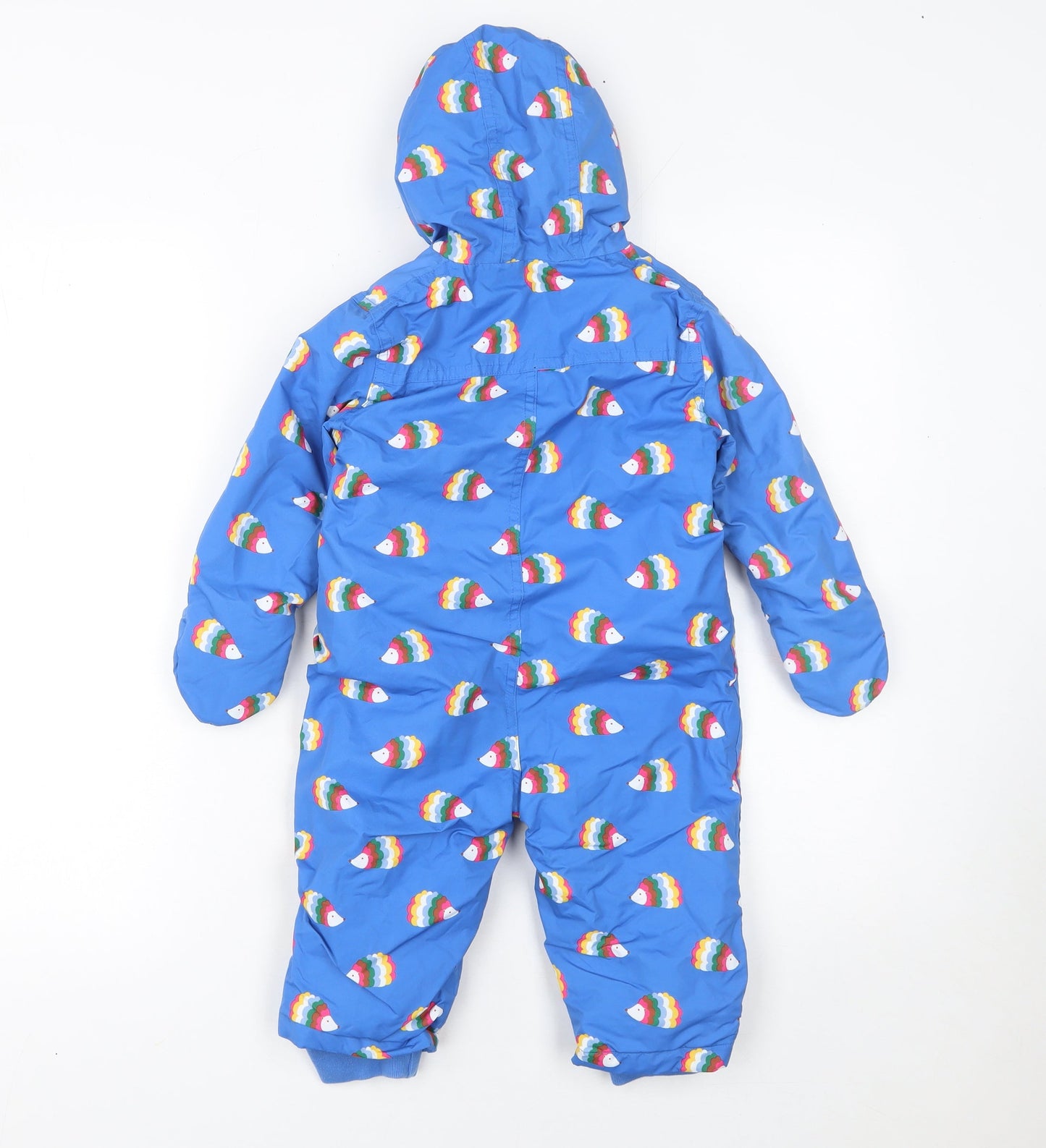 Baby Boden Unisex Blue Rainbow Fish Hooded Snowsuit 12-18M Padded Winter Outerwear