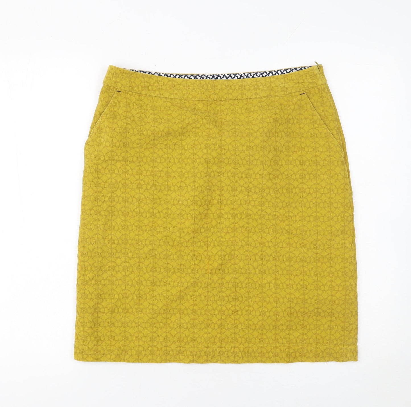 White Stuff Women Yellow Cotton Pencil Skirt Size 12