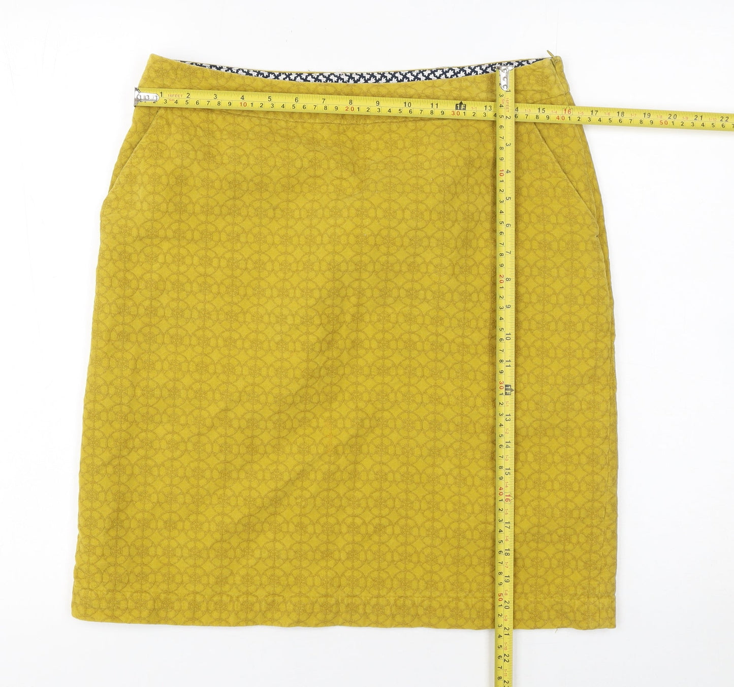 White Stuff Women Yellow Cotton Pencil Skirt Size 12