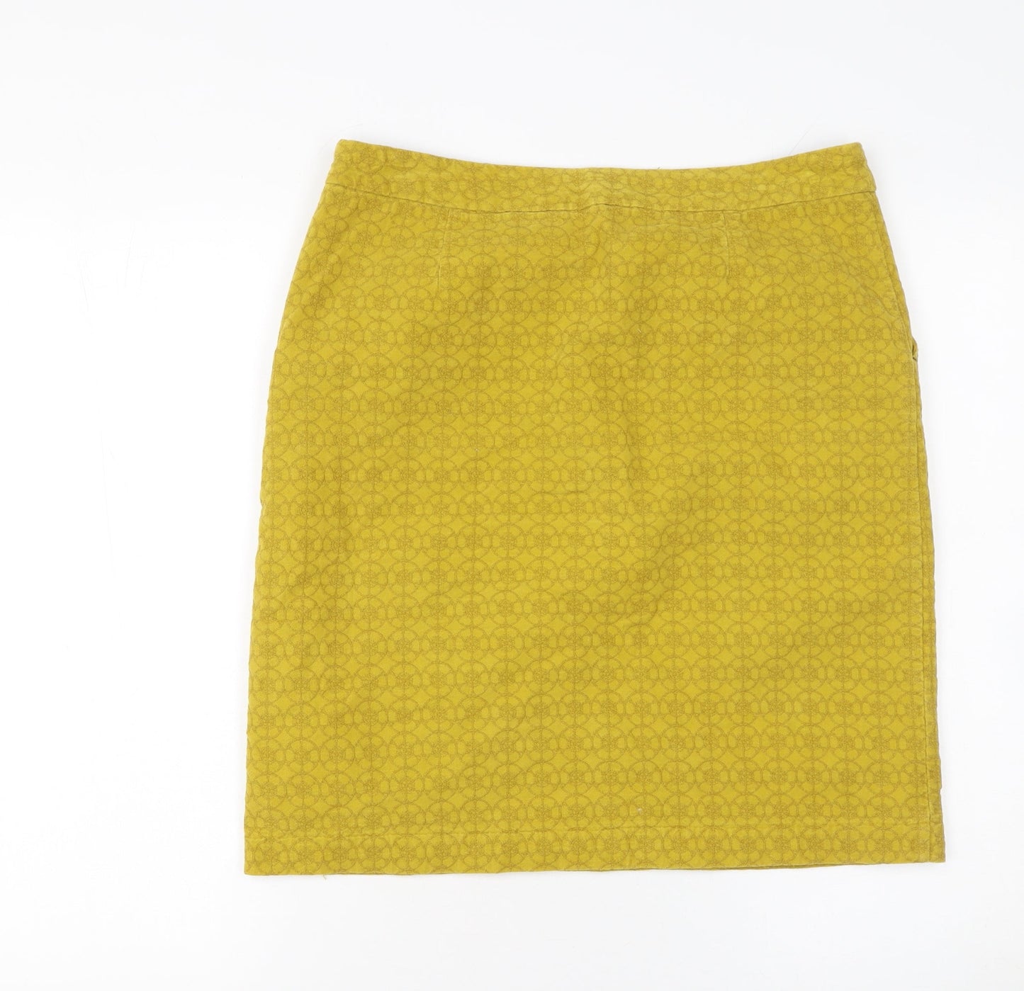 White Stuff Women Yellow Cotton Pencil Skirt Size 12