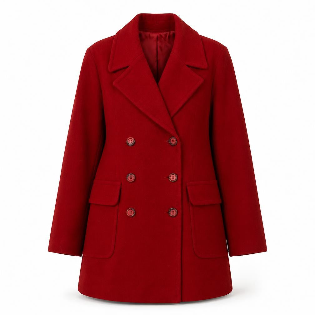 J. Taylor Women's Red Wool Blend Mid-Length Pea Coat Size M