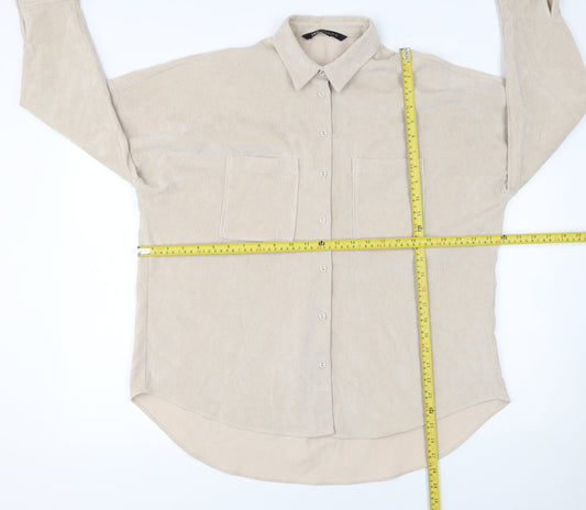 Zara Women Beige Corduroy Button-Up Shirt Size 12