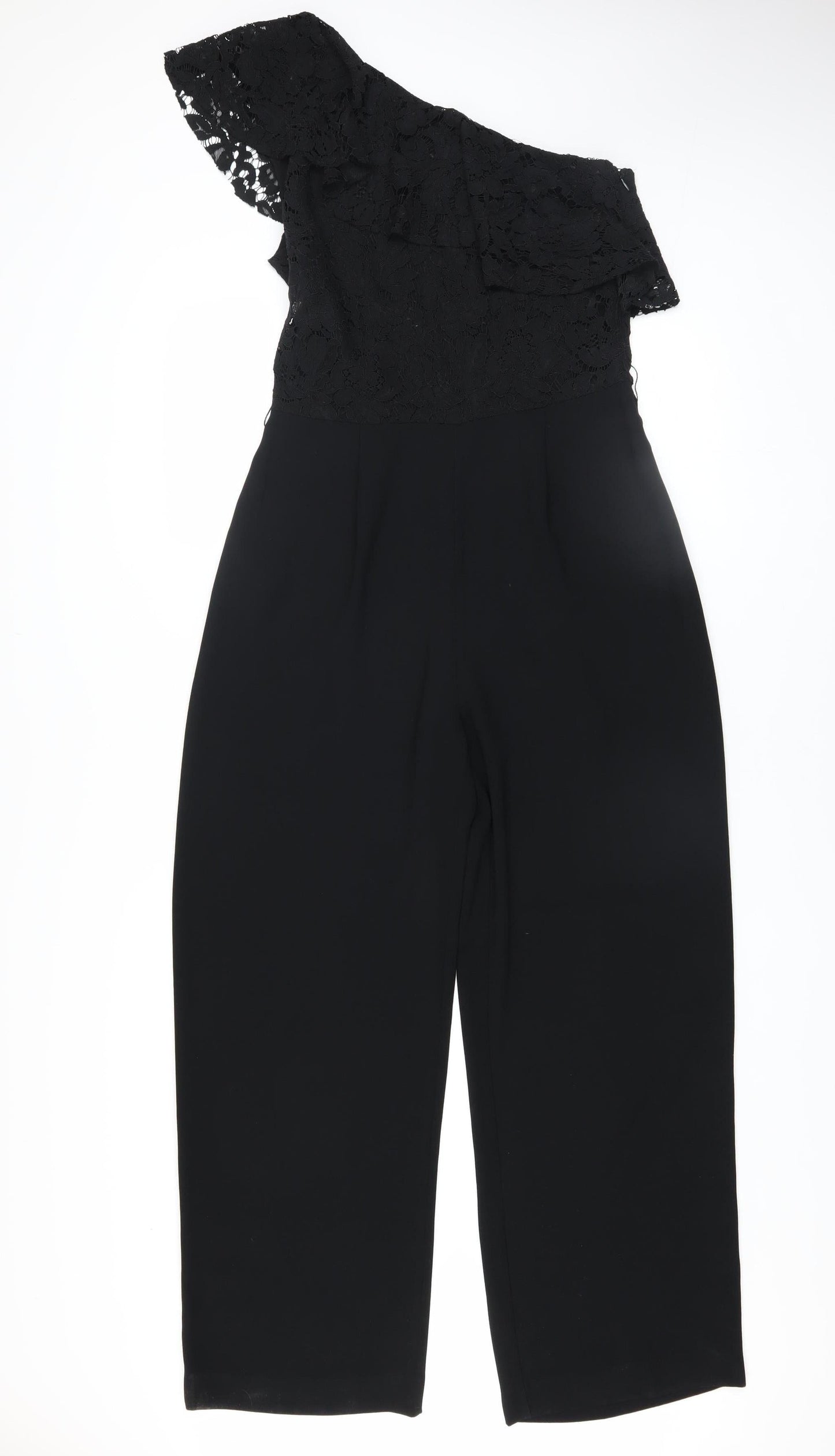 Mango Women’s Black One Shoulder Lace Jumpsuit Size 12