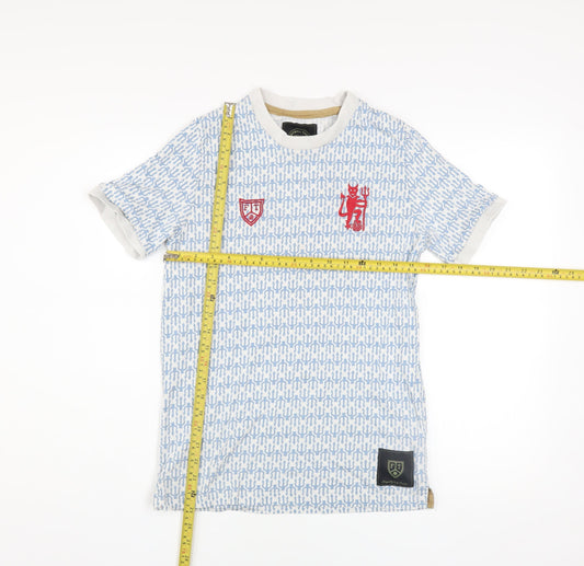 Football Town Men's Blue Graphic Print T-Shirt Size S Cotton Crew Neck