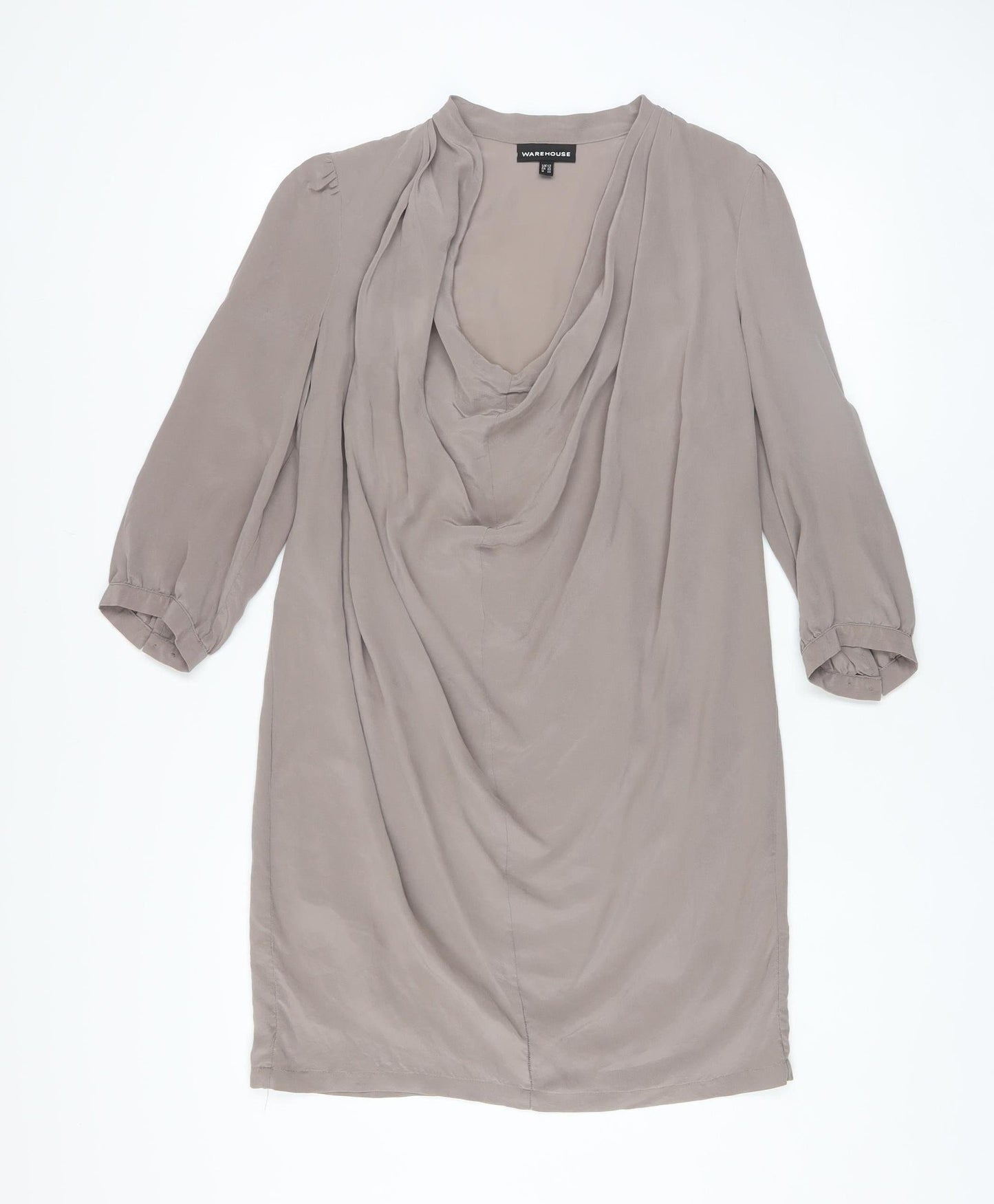 Warehouse Women’s Beige Silk Cowl Neck Shift Dress UK 12