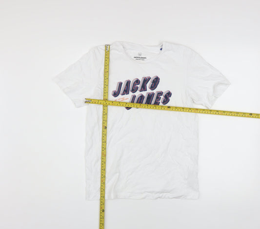 Jack & Jones Boys White Graphic Logo T-Shirt Size 14 Years