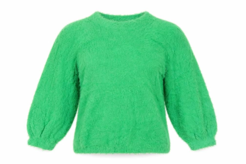 Front view of Gallery women’s green fuzzy knit jumper uk m