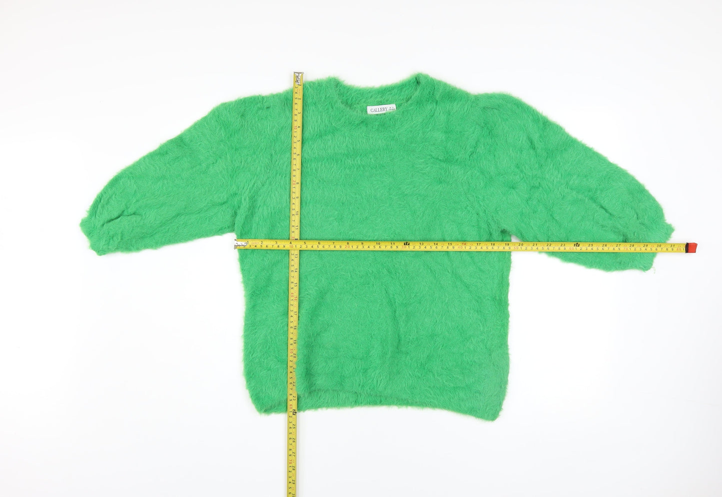 Gallery Womens Green Fuzzy Knit Pullover Jumper UK M