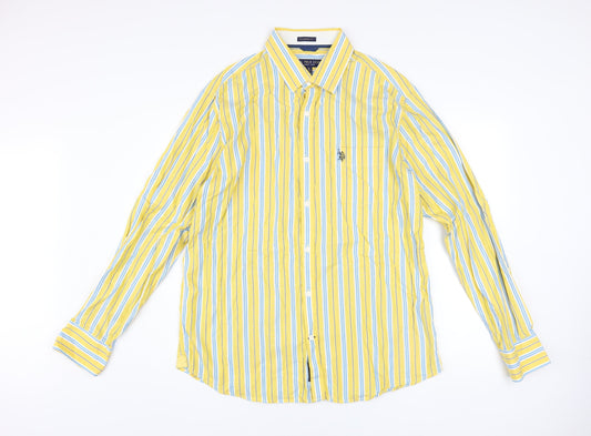 U.S. Polo Assn. Men's Yellow Striped Cotton Button-Up Shirt XL