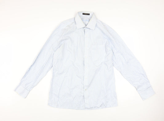 Louis Philippe Men's Blue Striped Classic Fit Cotton Shirt Size 42