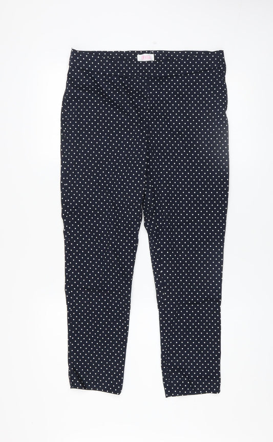 Savida Women’s Blue Polka Dot Slim Leg Stretch Cotton Trousers Size 12