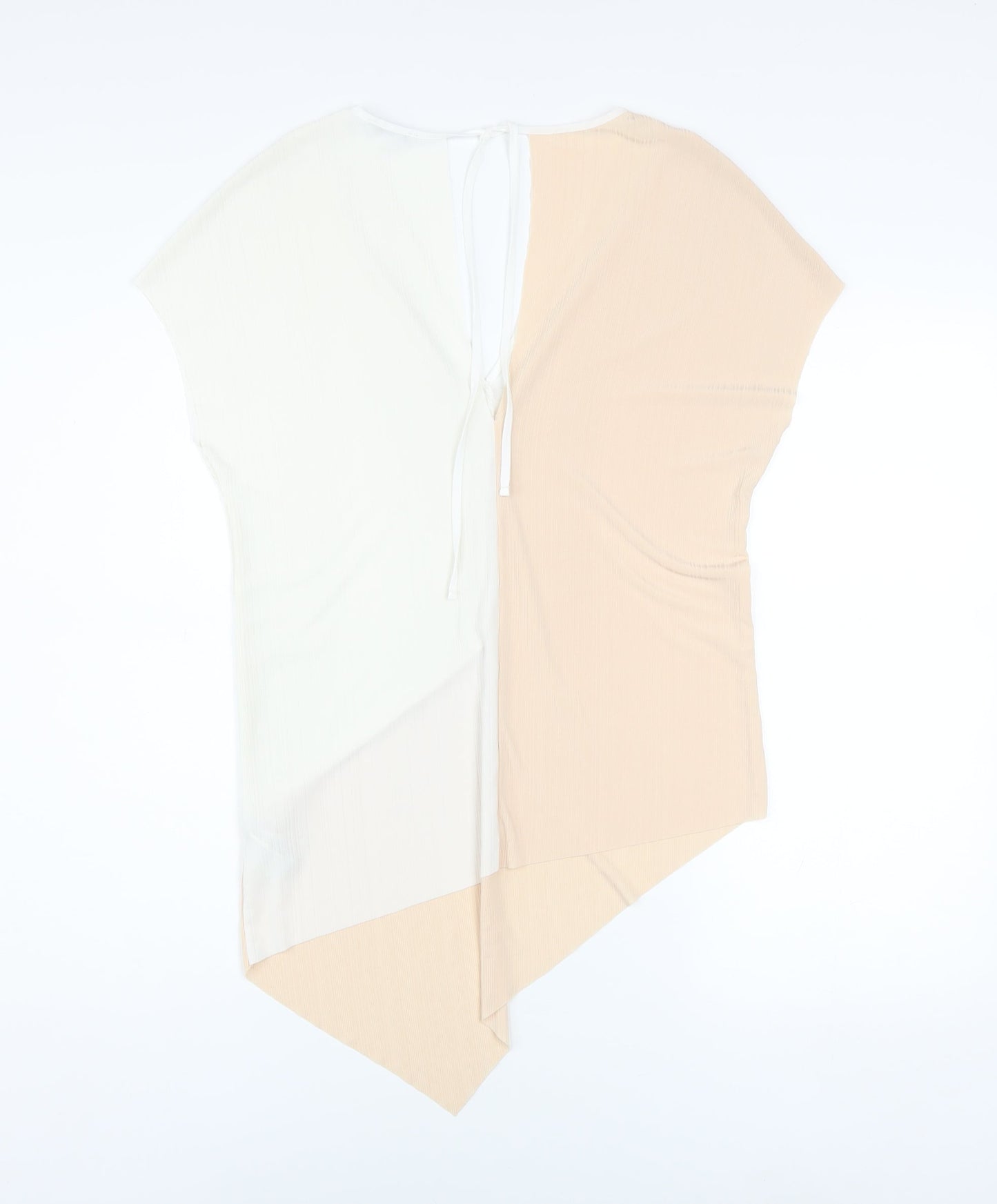 Zara Women Beige White Colourblock V-Neck Tunic Blouse Size M