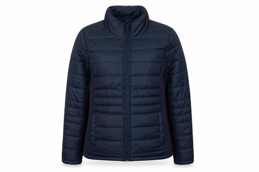 Janina Womens Blue Puffer Jacket Size 12 Quilted Mid-Length Zip Coat