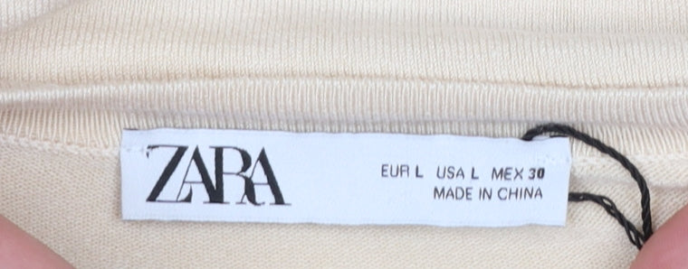 Zara Women Beige Crew Neck Long Sleeve Pullover Jumper Size L