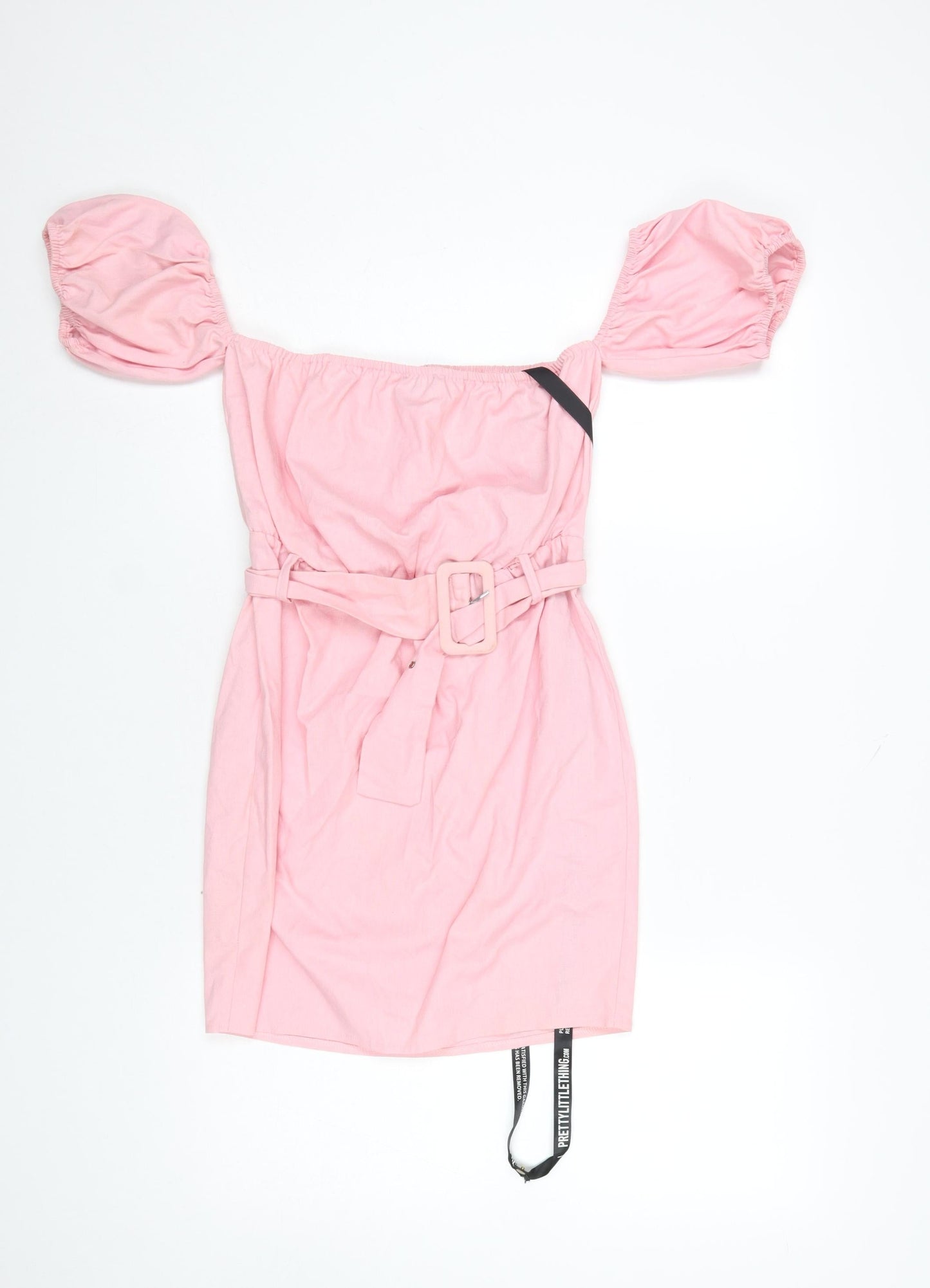 PrettyLittleThing Women’s Pink Off Shoulder Belted Bodycon Dress Size 8