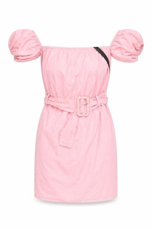 PrettyLittleThing Women’s Pink Off Shoulder Belted Bodycon Dress Size 8