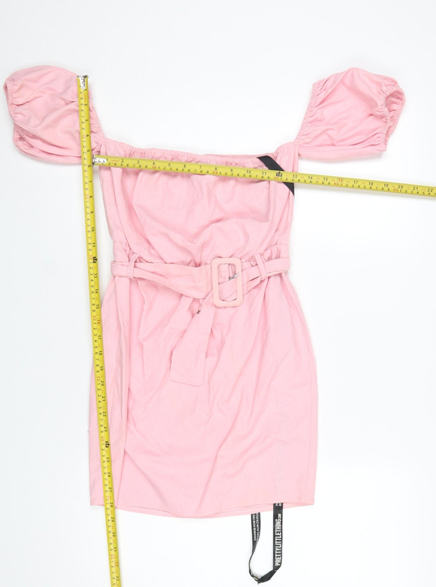 PrettyLittleThing Women’s Pink Off Shoulder Belted Bodycon Dress Size 8