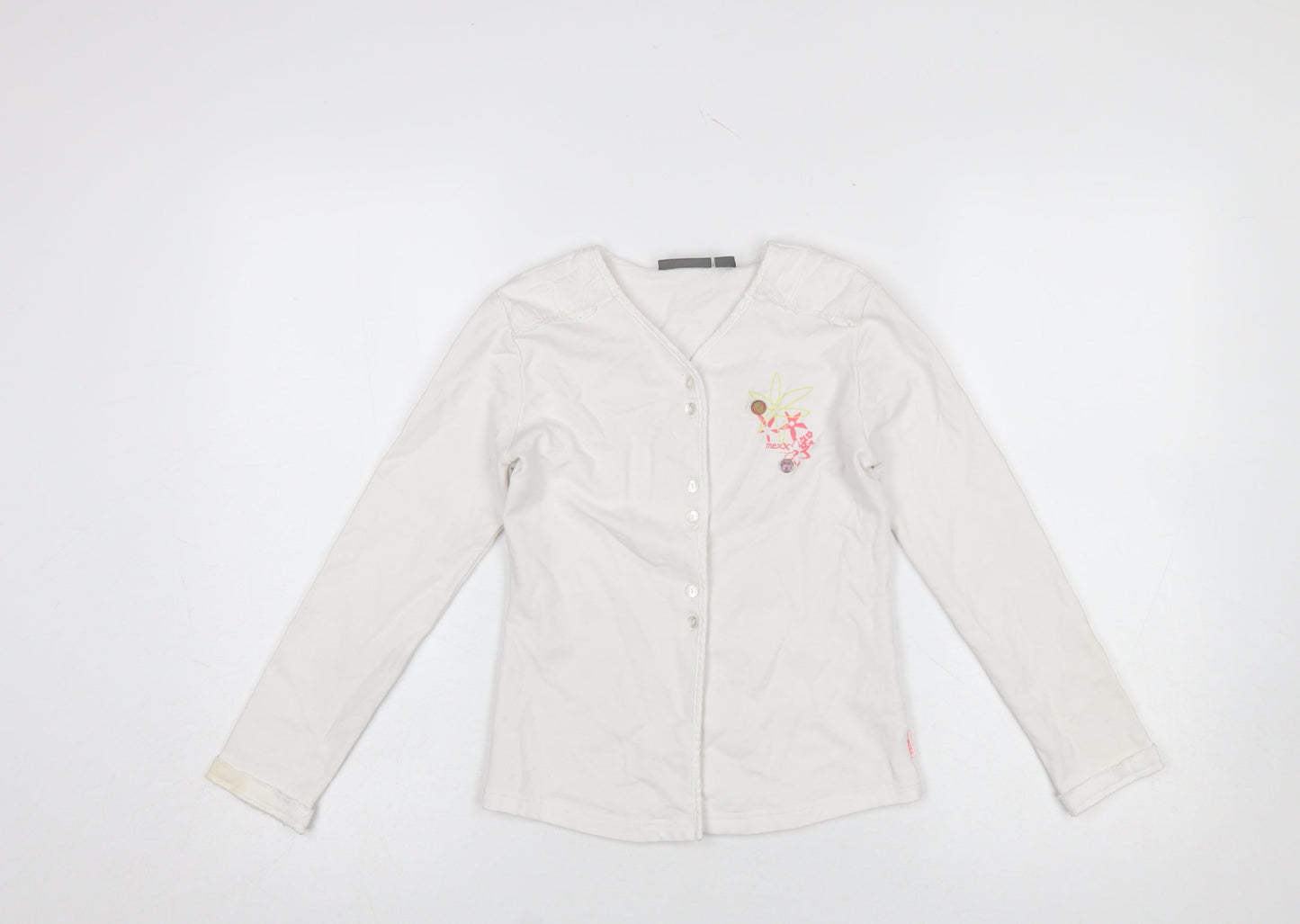 Mexx Girls White Embroidered Button-Up Long Sleeve Cotton Top 9-10 Years