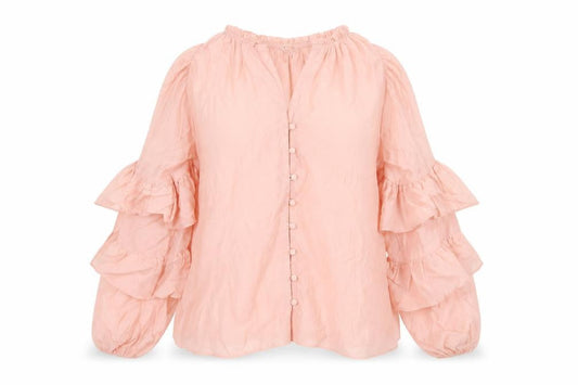 River Island Women’s Pink Ruffle Sleeve Cotton Tunic Blouse Size 8