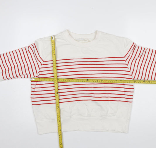 MNG Women Ivory Red Striped Crew Neck Pullover Sweatshirt L