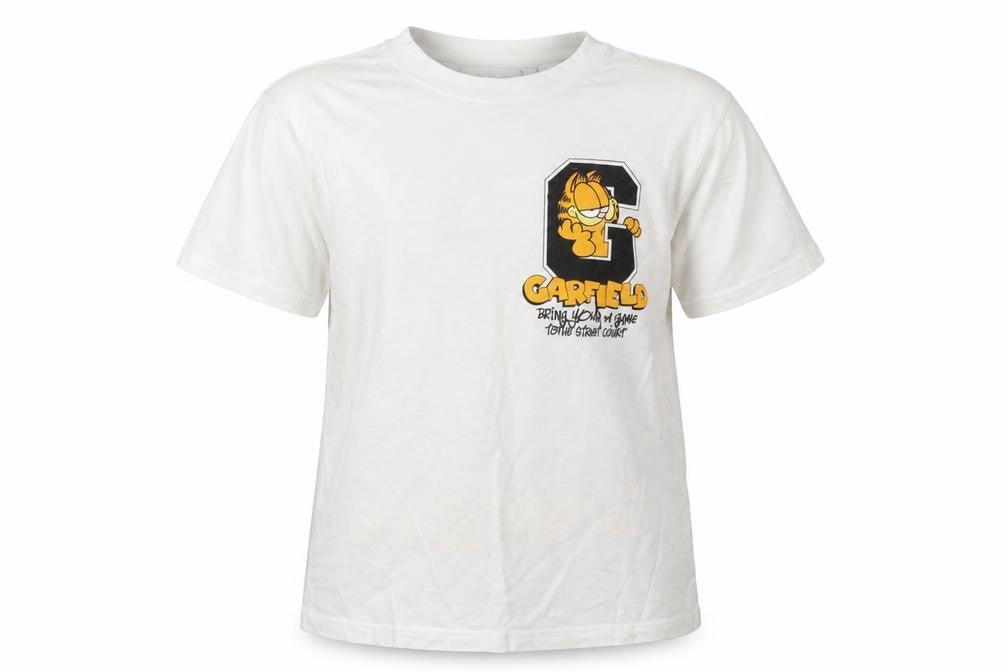 Front view of Zara girls’ white garfield graphic t-shirt 11-12 years casual cotton top