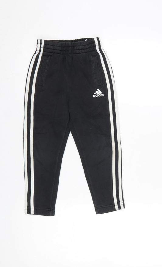 Adidas Boys Black Jogger Trousers 5-6 Years Elastic Waist Side Stripe