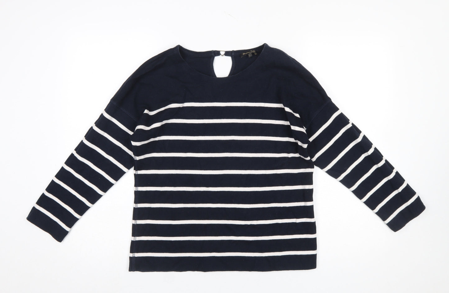 Massimo Dutti Women’s Blue Striped Long Sleeve Cotton T-Shirt Size 10
