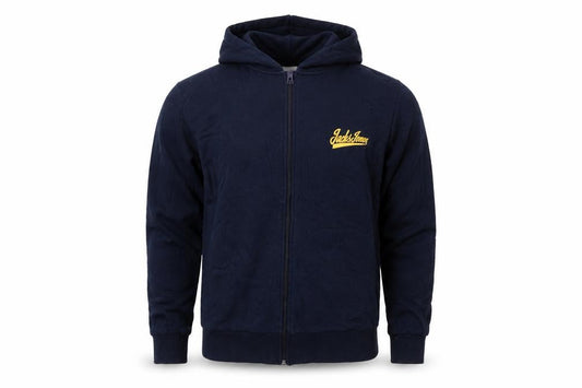 Jack & Jones Men's Blue Full Zip Hoodie M Logo Cotton Blend