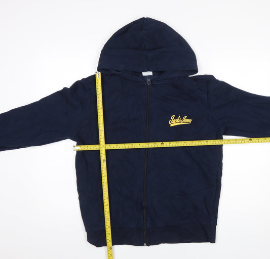Jack & Jones Men's Blue Full Zip Hoodie M Logo Cotton Blend