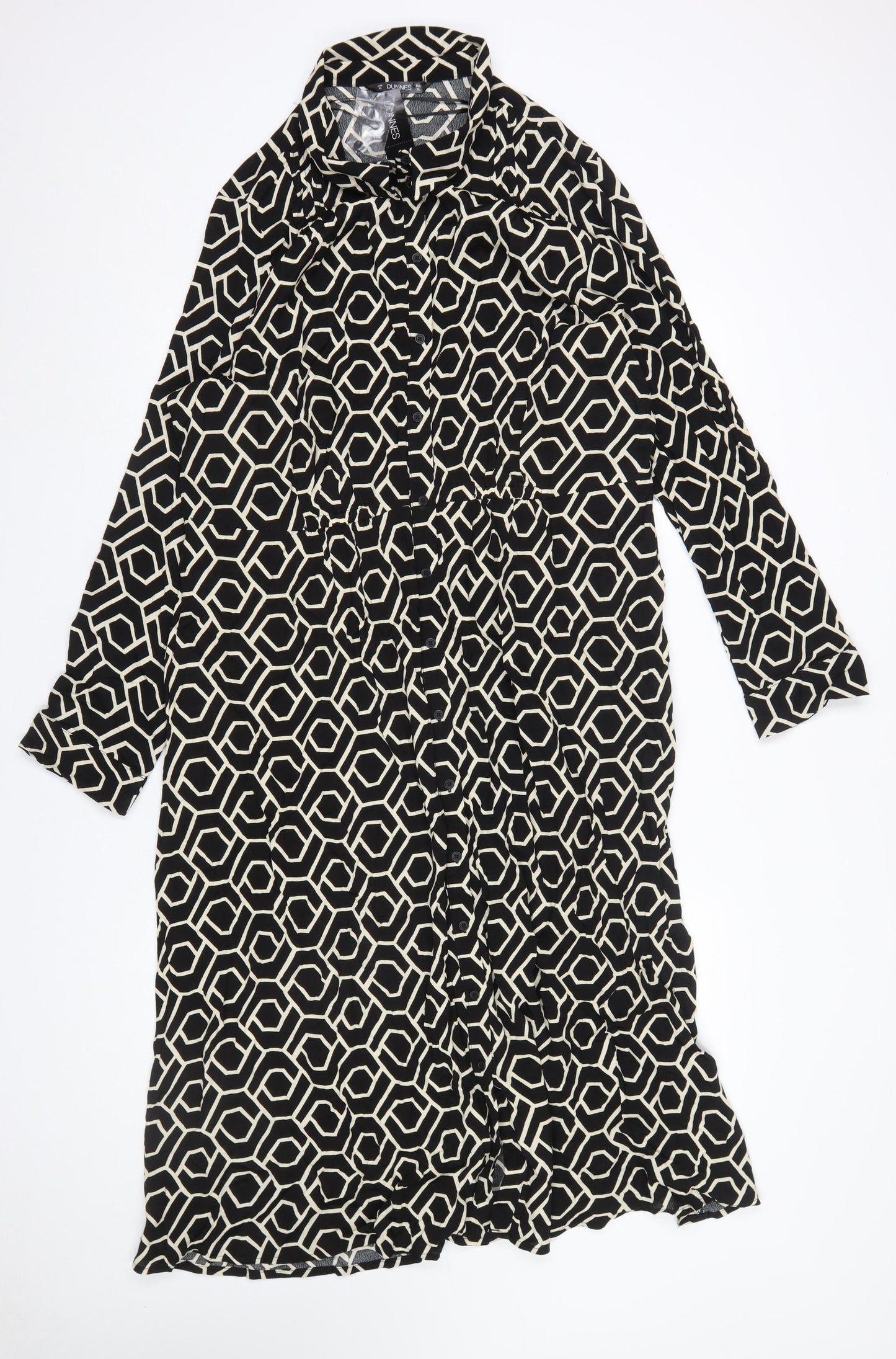 Dunnes Stores Women's Black Geometric Shirt Dress XL