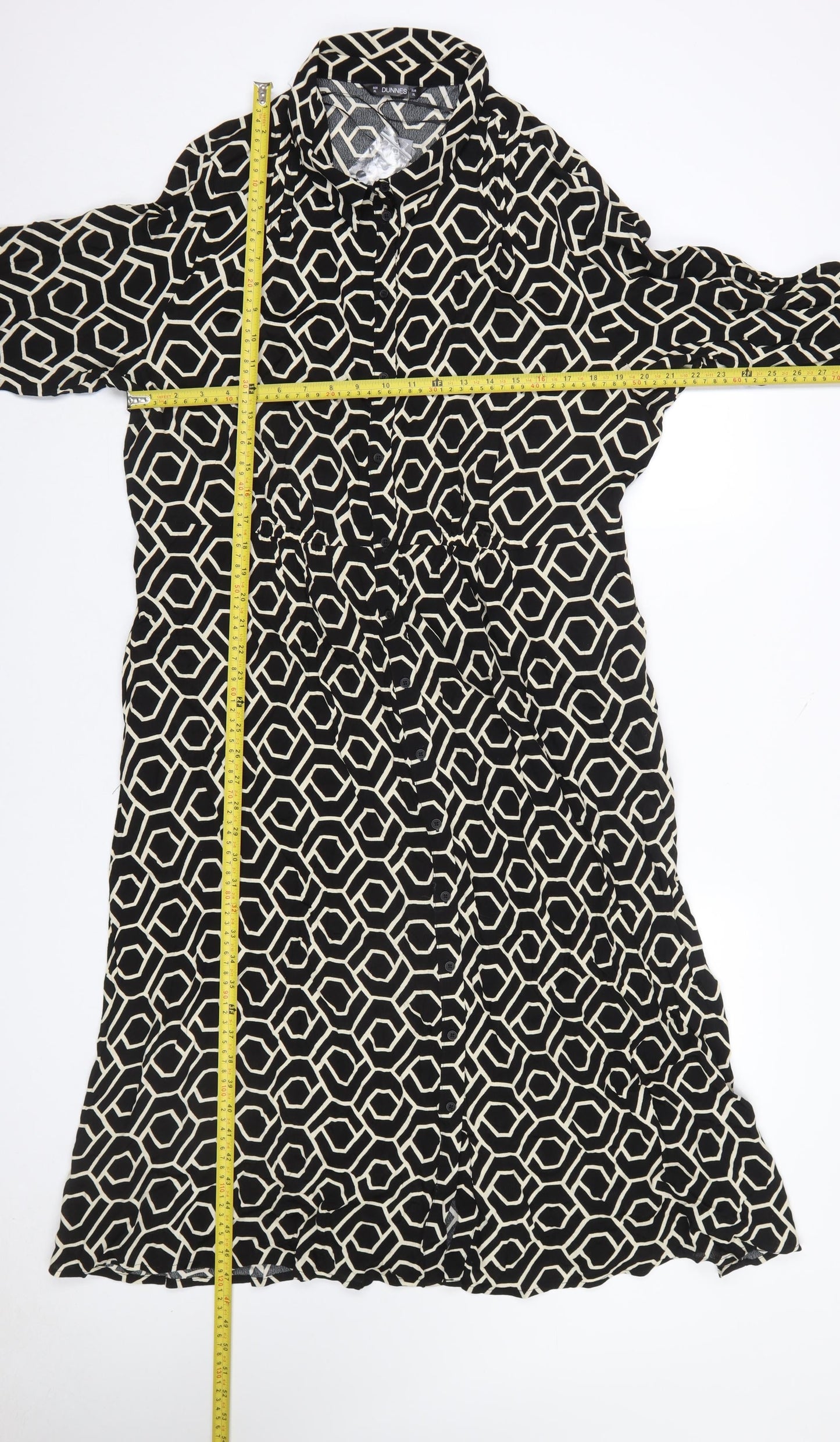 Dunnes Stores Women's Black Geometric Shirt Dress XL