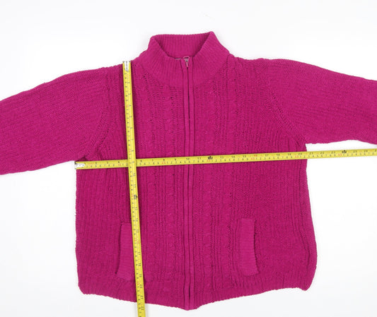 Isle Women's Fuchsia Full Zip Cable-Knit Cardigan Size 14-16