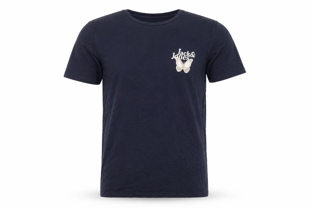 Jack & Jones Men's Blue Butterfly Logo Crew Neck T-Shirt Size S