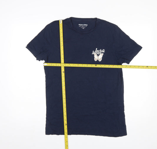 Jack & Jones Men's Blue Butterfly Logo Crew Neck T-Shirt Size S