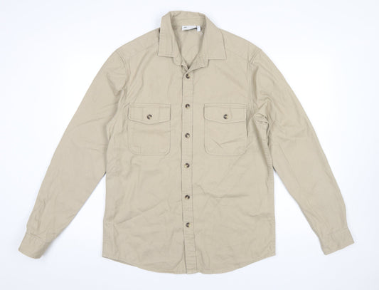 ASOS DESIGN Men's Beige Cotton Button-Up Shirt Size S Long Sleeve