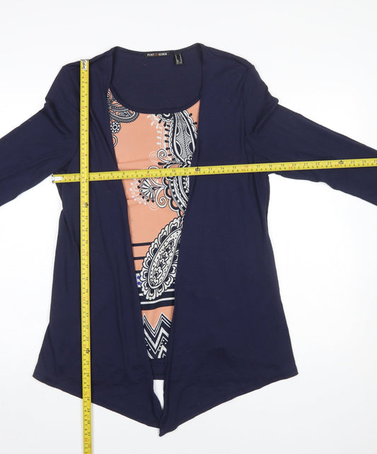 Punt Roma Women's Blue Paisley Tunic Blouse Size S 3/4 Sleeve